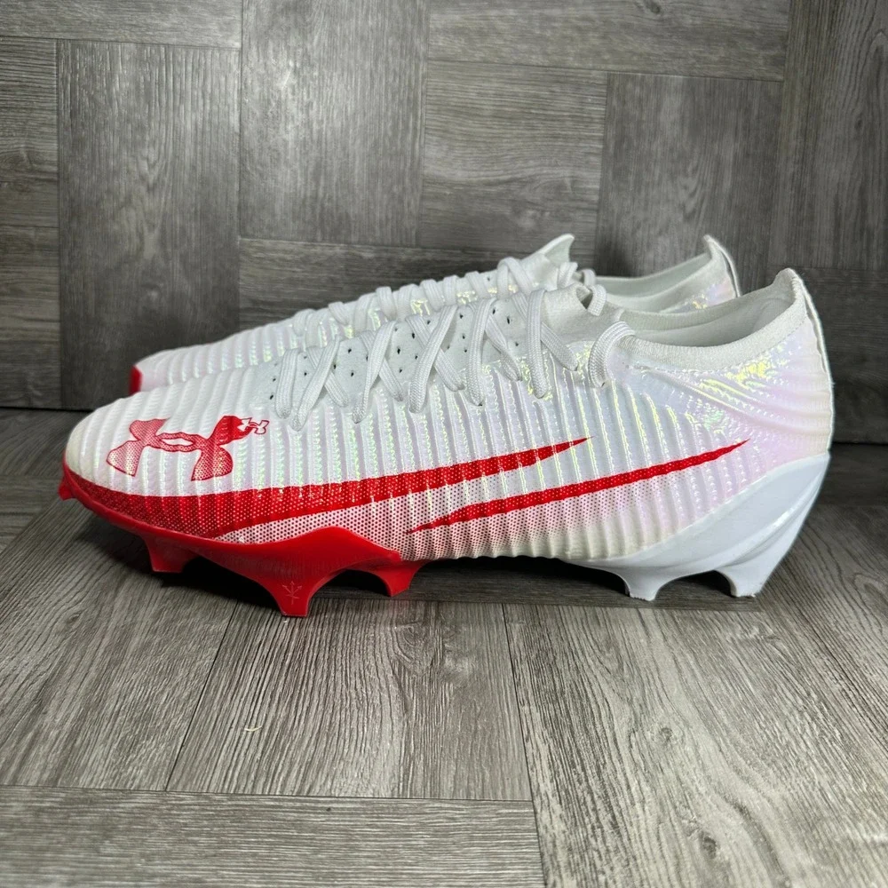 Under Armour Football Cleats Blur Pro Smoke Mens 11 White Red 3026220-101 NEW